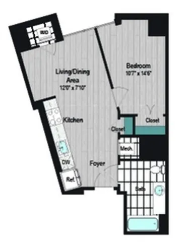 Image of M2 1B-3c Type A Floor Plan | Meridian on First | Navy Yard Apartments | Washington DC Apartments