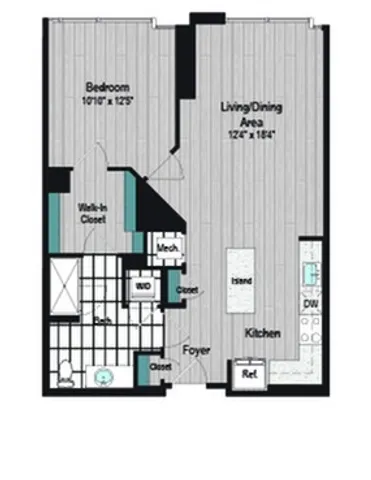 Image of M2 1B-8a Type A Floor Plan | Meridian on First | Navy Yard Apartments | Washington DC Apartments