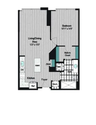 Image of M2 1B-9a Floor Plan | Meridian on First | Navy Yard Apartments | Washington DC Apartments