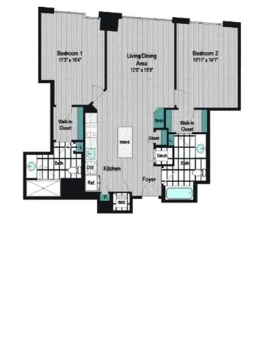 Image of M2 2B-2 Floor Plan | Meridian on First | Navy Yard Apartments | Washington DC Apartments