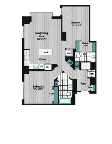 Image of M2 2B-3 Floor Plan | Meridian on First | Navy Yard Apartments | Washington DC Apartments