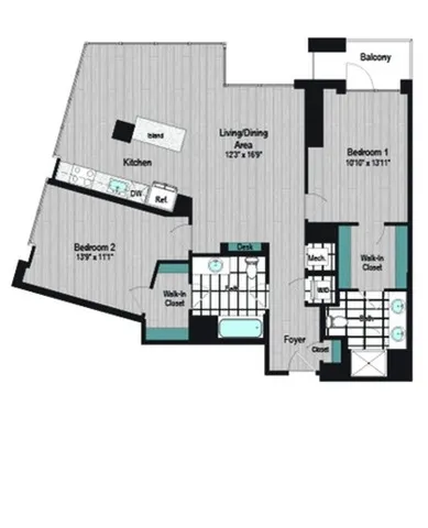 Image of M2 2B-5c Floor Plan | Meridian on First | Navy Yard Apartments | Washington DC Apartments
