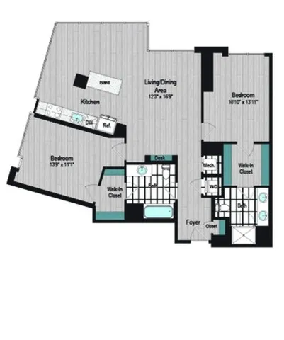 Image of M2 2B-5d Floor Plan | Meridian on First | Navy Yard Apartments | Washington DC Apartments