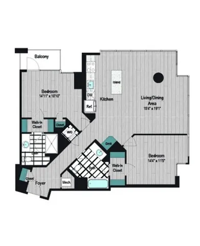 Image of M2 2B-6a Floor Plan | Meridian on First | Navy Yard Apartments | Washington DC Apartments