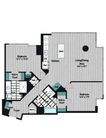 Image of M2 2B-6b Floor Plan | Meridian on First | Navy Yard Apartments | Washington DC Apartments