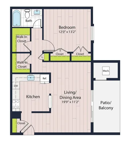A1-60 One Bedroom Floor Plan | Creekside Village Apartments | Affordable Alexandria VA Apartments