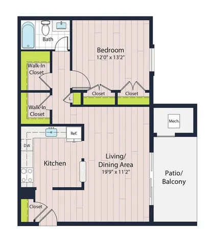 A1-60 One Bedroom Floor Plan | Creekside Village | Alexandria VA Apartments