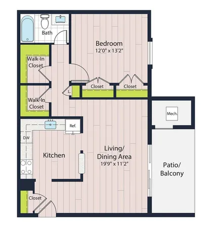 A1-70 One Bedroom Floor Plan | Creekside Village | Alexandria VA Apartments