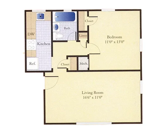 One Bedroom Floor Plan | East Falls Apartments | Falls Church VA Apartments | Affordable Falls Church VA Apartments | Arlington VA Apartments | Affordable Arlington VA Apartments