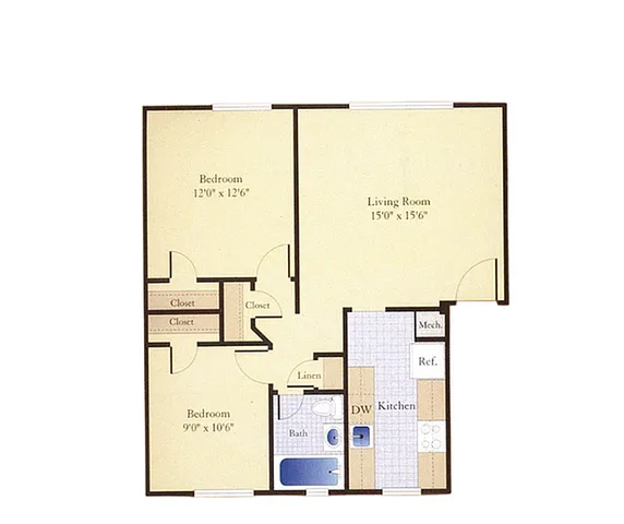 Two Bedroom Floor Plan | East Falls Apartments | Falls Church VA Apartments | Affordable Falls Church VA Apartments | Arlington VA Apartments | Affordable Arlington VA Apartments