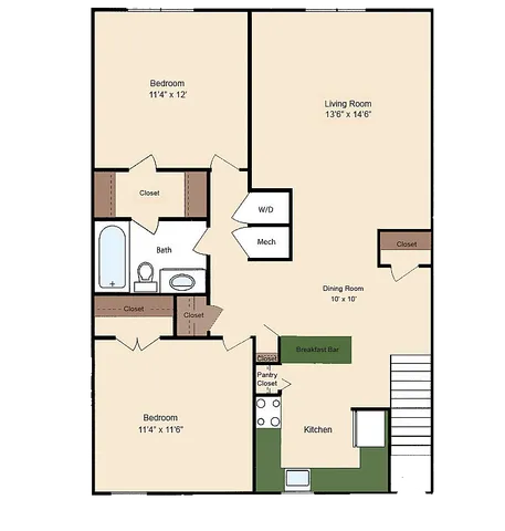 Two Bedroom Floor Plan | Evans Ridge Apartments | Affordable Leesburg VA Apartments