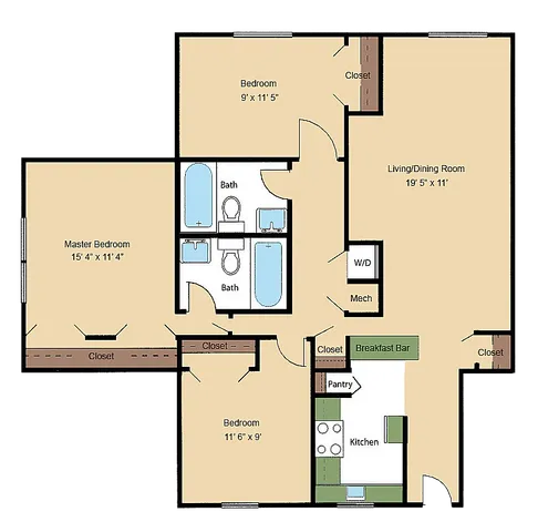 Three Bedroom Floor Plan | Evans Ridge Apartments | Affordable Leesburg VA Apartments