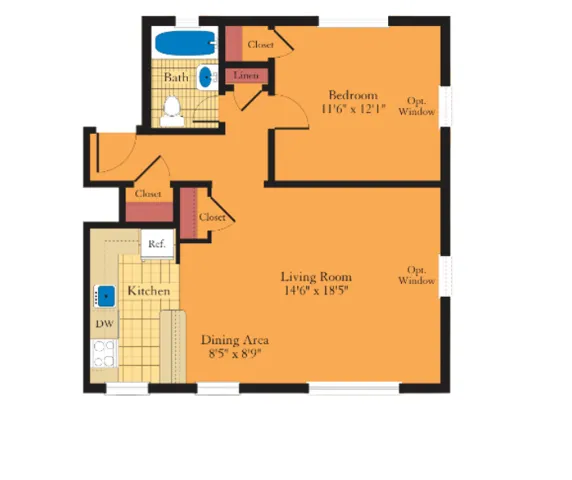 Image of  One Bedroom Floor Plan | Monterey Apartments | Arlington VA Apartments