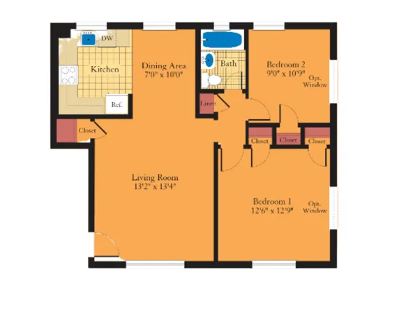 Image of a Two Bedroom  Floor Plan