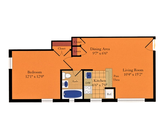 One Bedroom Floor Plan | Quebec Apartments | Affordable Arlington VA Apartments | Arlington VA Apartments