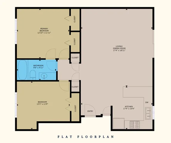 Elegant 2-bedroom floor plan with spacious living and dining area, modern kitchen, and a full bathroom.
