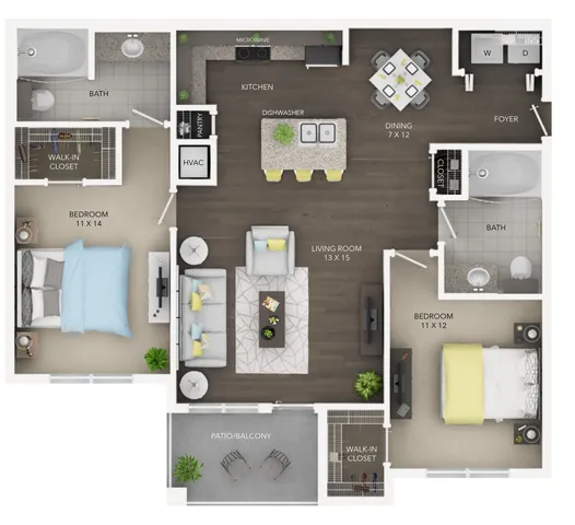 C1 | 2 bed 2 bath from 1073 square feet | Sapphire Bay Apartments | Apartments In Baytown