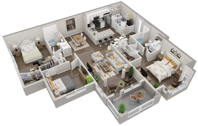 C1A 3 bedroom 2 bathroom apartment located at Lullwater at Jennings Mill in Athens, GA 30606