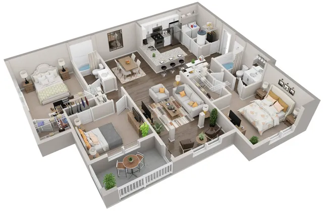 C1G 3 bedroom 2 bathroom apartment located at Lullwater at Jennings Mill in Athens, GA 30606
