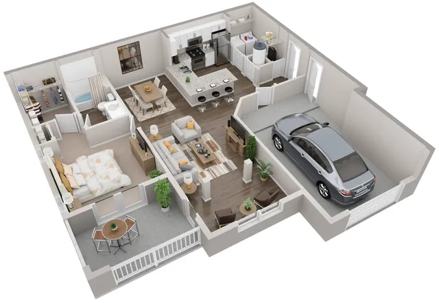 A2 1 bedroom 1 bathroom with attached garage apartment located at Lullwater at Jennings Mill in Athens, GA 30606
