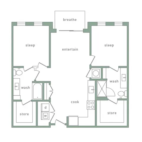 Hollywood 2 Bedroom Floor Plan