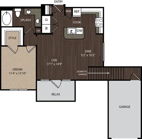 1 bedroom, 1 bathroom, 2nd floor