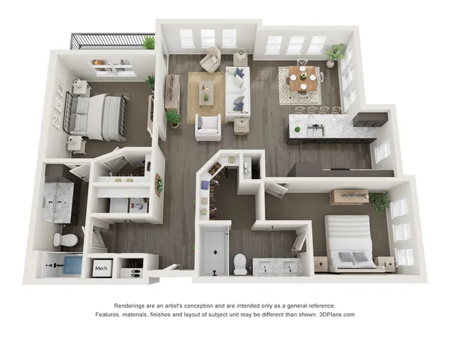 C2 two bedroom two bathroom 1251 square feet