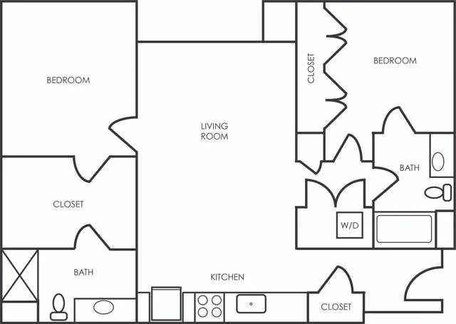 Two bedroom, two bath 975 sq ft apartment