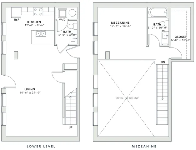 996 square foot one bedroom, one and a half bath lofted apartment home