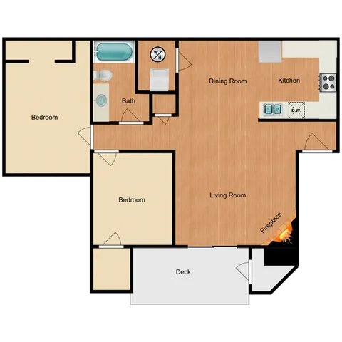 Two bedroom, one bath, 910 square foot apartment home