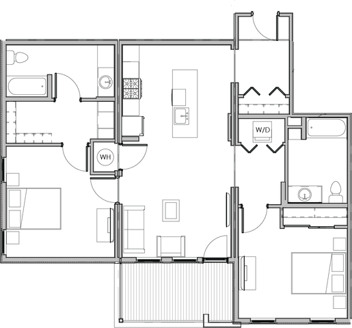 two bedroom two bath, 1,108 square feet