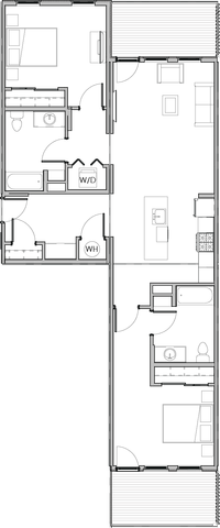 Two bedroom, two bath, 1,137 square feet
