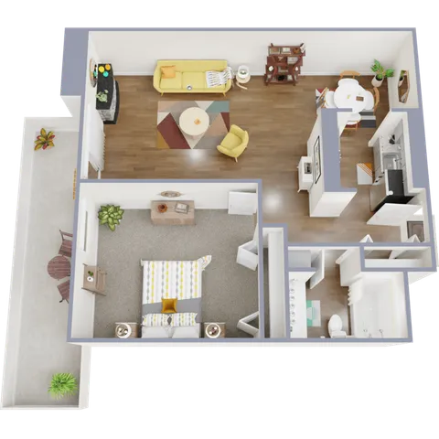 One bedroom, one bath, 621 square feet