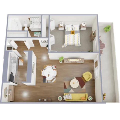 One bedroom, one bath, 643 square feet