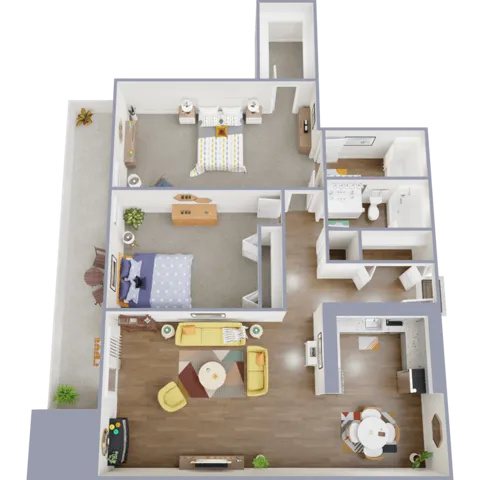 Two bedroom, two bath, 911 square feet