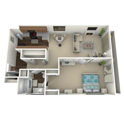 A1 - One bedroom, one bath apartment floor plan