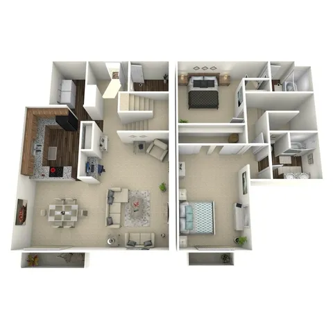 B1 - two bedroom, two and a half bath apartment floor plan