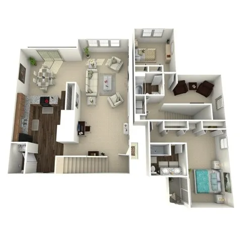 B2 - two bedroom, two bath apartment floor plan