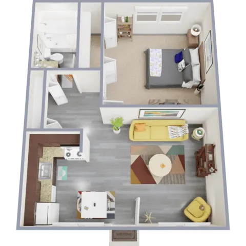 A2 - one bedroom, one bath apartment floor plan