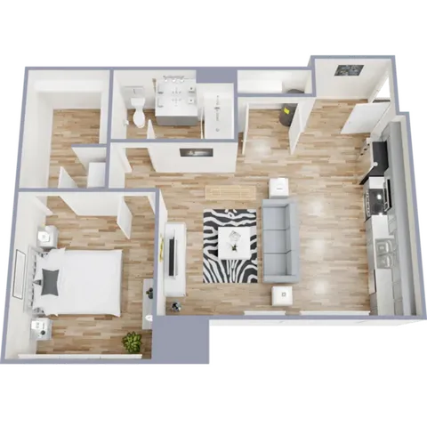 A2 - one bedroom, one bath apartment floor plan