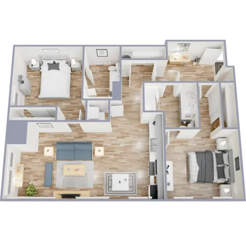 B1 - two bedroom, two bath apartment floor plan
