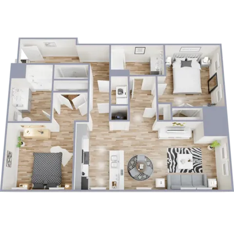 B2 - two bedroom, two bath apartment floor plan