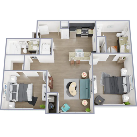 B1 - two bedroom, two bath apartment floor plan
