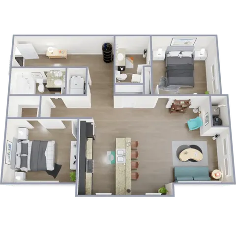 B2 - two bedroom, two bath apartment floor plan