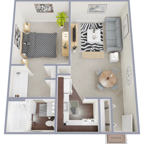 A1 - One bedroom, one bath, 520 square foot apartment