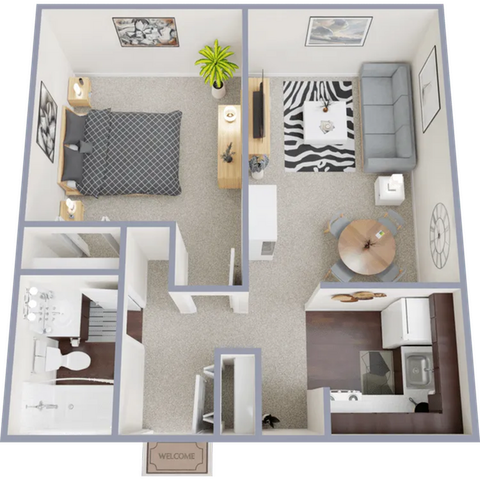 A2 - One bedroom, one bath, 600 square foot apartment