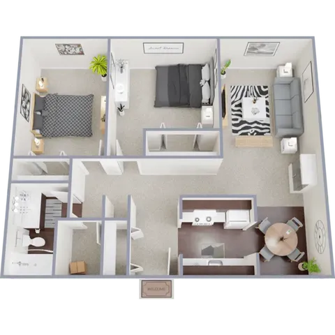 B2 - Two bedroom, one bath, 900 square foot apartment