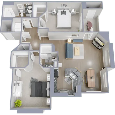 B2 - Two bedroom, two bath, 1,093 square foot apartment