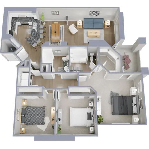 C1 - three bedroom, two bath, 1,286 square foot apartment