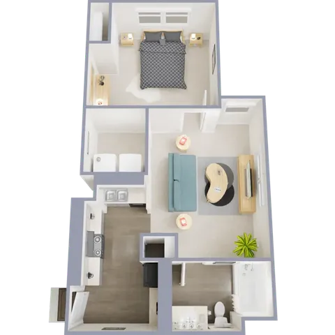 A1 - One bedroom, one bath, 500 square foot apartment